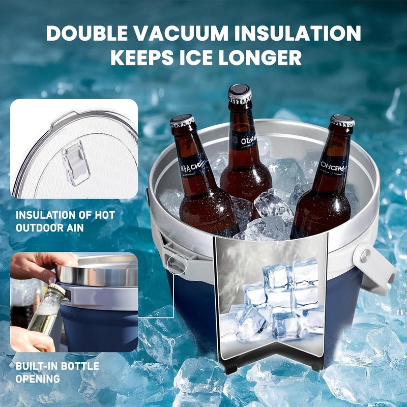 COKTIK 7L Insulated Ice Bucket with Lid，Double Wall Vacuum Stainless Steel Beverage Bucket Keeps Frozen Longer，Holds 6 Longnecks or 3 Bottles of Wine，for Cocktail, Champagne, Large Parties(Navy) - Image 4